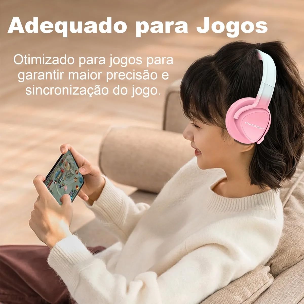 Fone de Ouvido Bluetooth Over-Ear, Microfone Embutido, 20h Autonomia, Design Ajustável, Controles Touch, Resistente à Umidade (Azul Celeste)