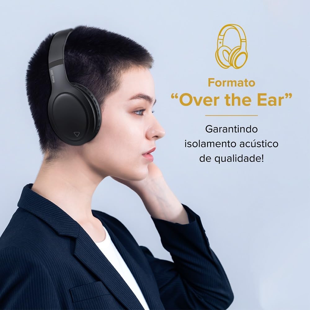 I2GO, Headphone Bass 500, Bluetooth, Microfone Integrado, Controle Multimídia, Até 30h de bateria, Entrada cabo auxiliar P2 (incluso), Dobrável, Preto, i2GO PRO