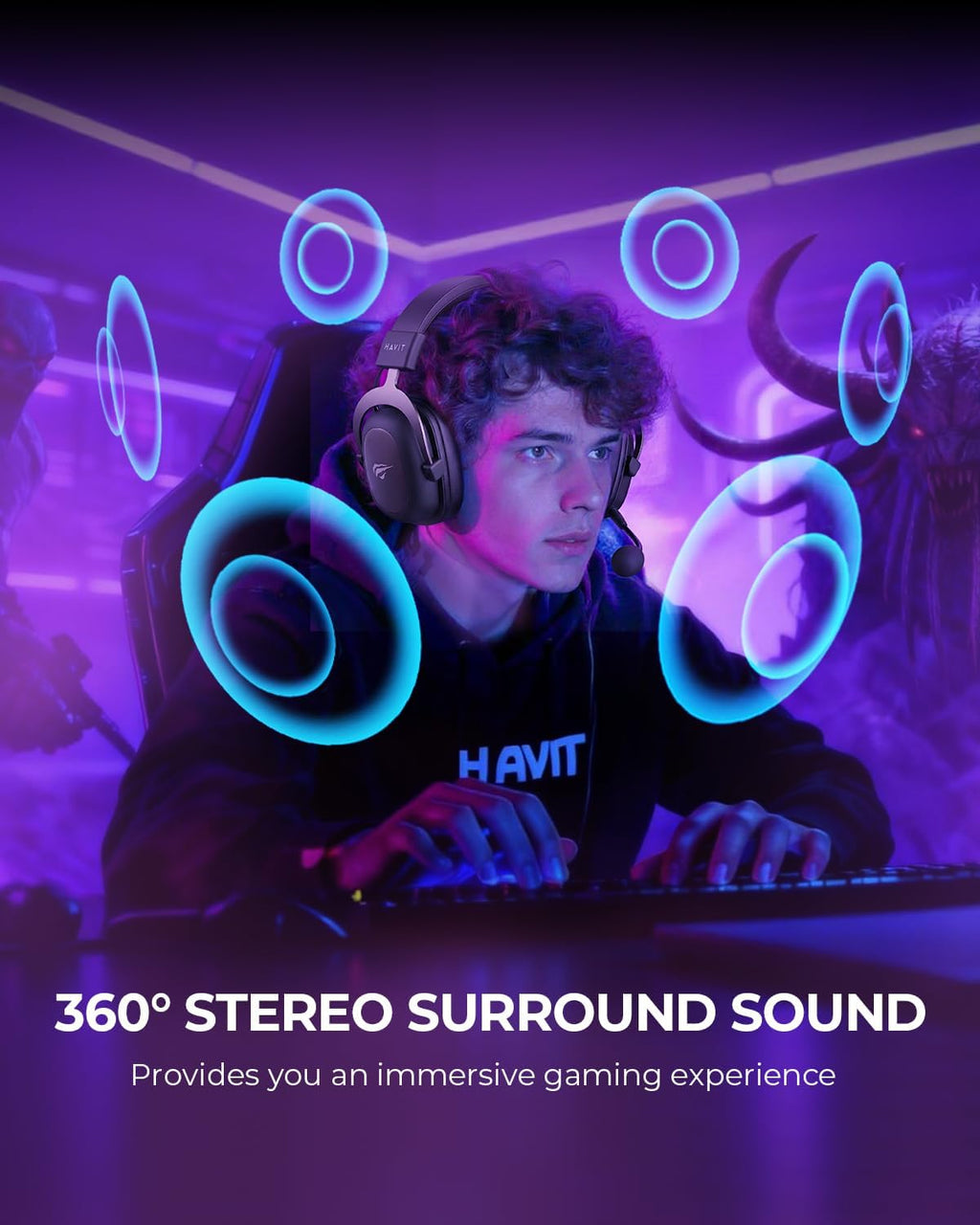 Havit Headphone Fone de Ouvido H2002d, Gamer, com Microfone, Falante 53mm, Plug 3, 5mm: compatível com XBOX ONE e PS4, HAVIT, HV-H2002d