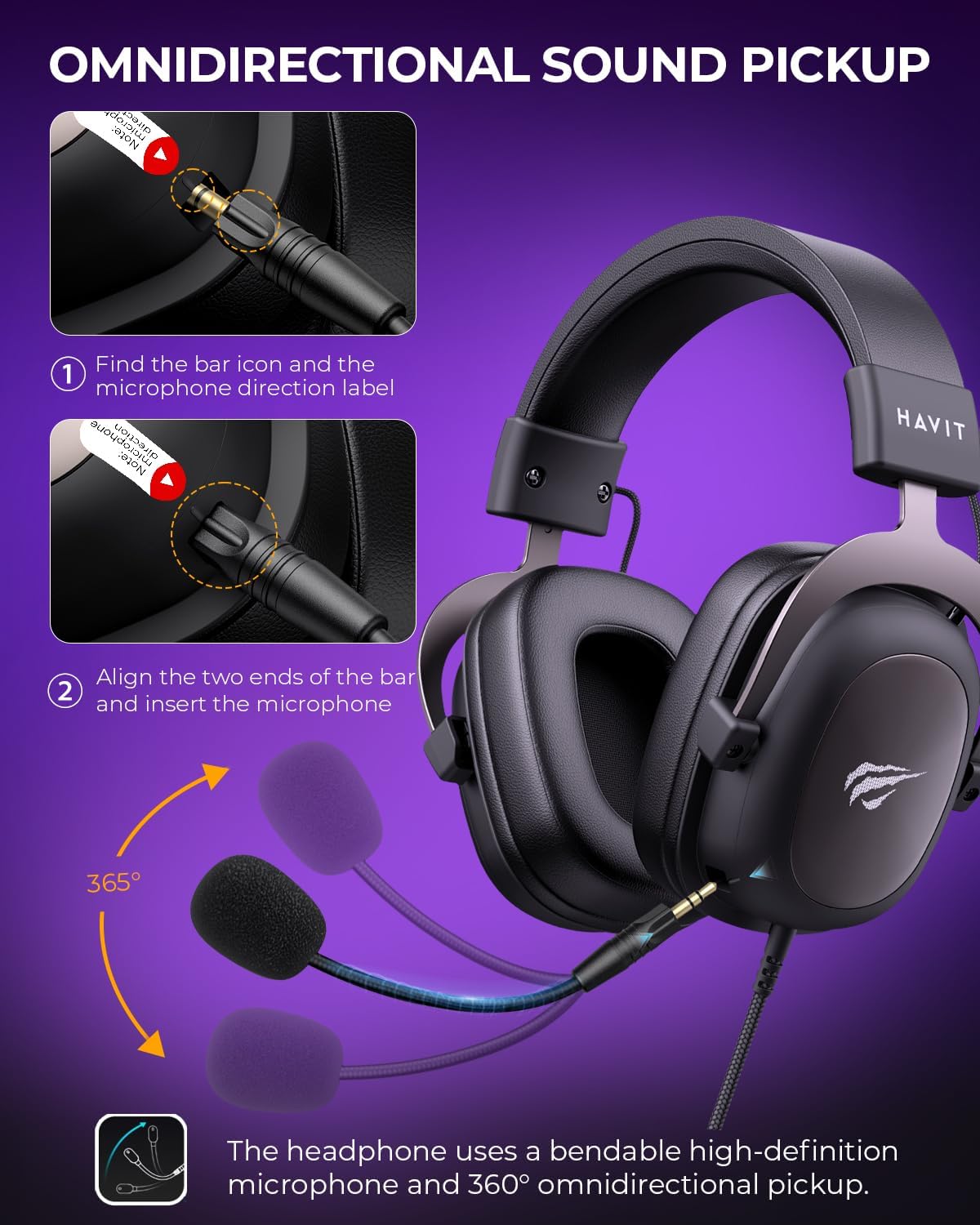 Havit Headphone Fone de Ouvido H2002d, Gamer, com Microfone, Falante 53mm, Plug 3, 5mm: compatível com XBOX ONE e PS4, HAVIT, HV-H2002d