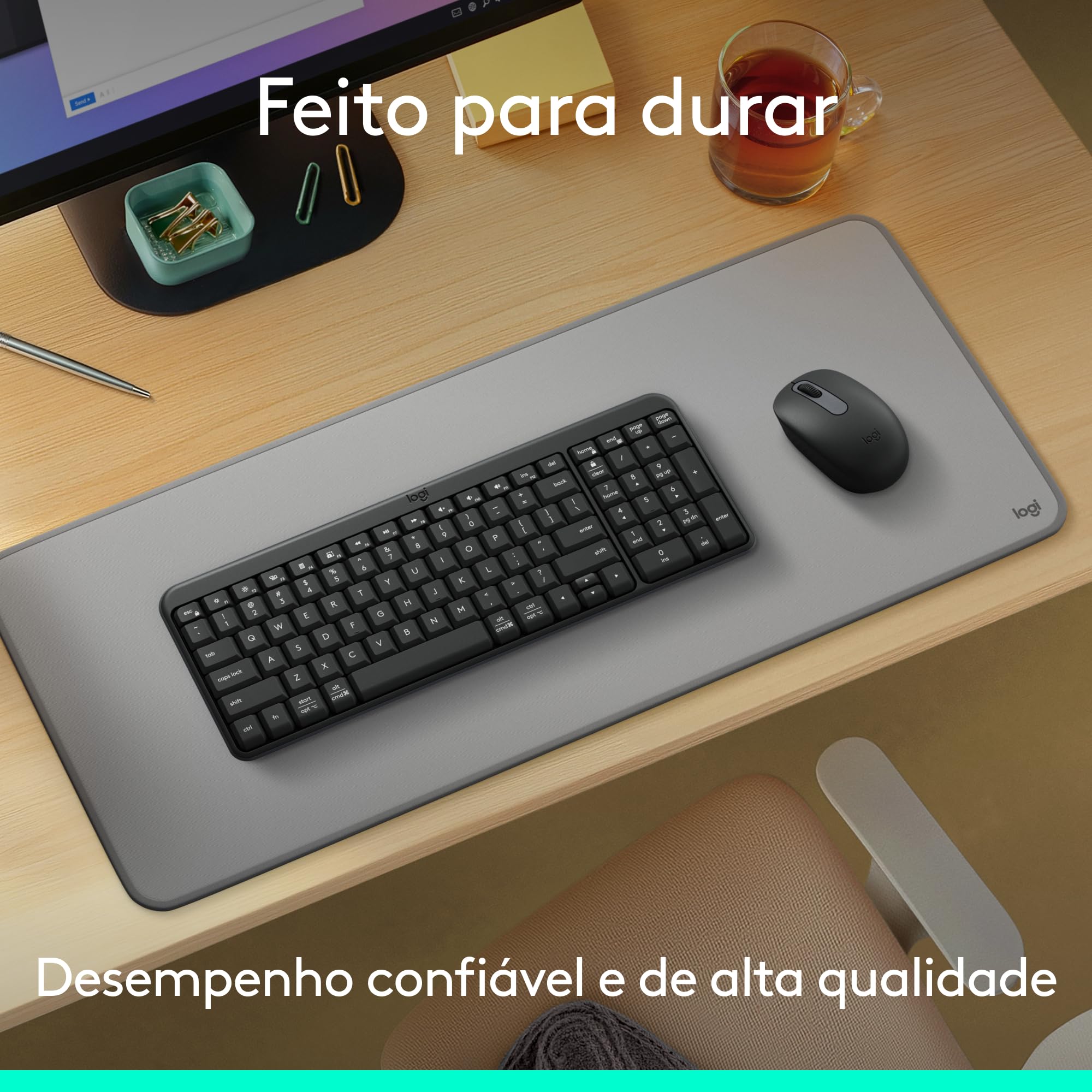 Combo Teclado e Mouse Sem Fio Logitech MK250 Bluetooth com Conectividade Rápida e Fácil, Design Compacto, Mouse Ambidestro, Layout ABNT2, Construção Durável, Compatível com PC e Mac - Grafite